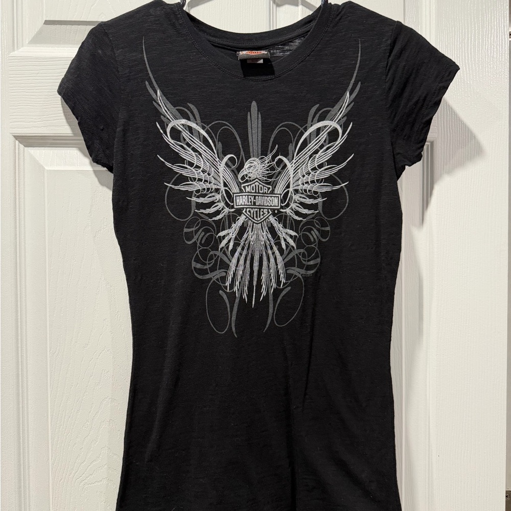 Harley-Davidson Women's Black Tee with Silver Winged Design